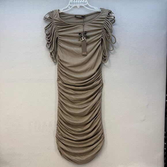 Supertrash Dresses & Skirts - SuperTrash Dress Women's M Grey Mist (Brown) Dancy Rouched Sides NWT